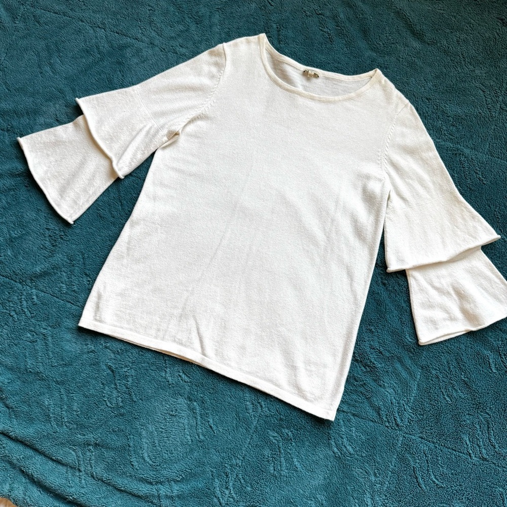 Project Cotton Cashmere Blend Sweater Womens Size M White Bell Sleeves